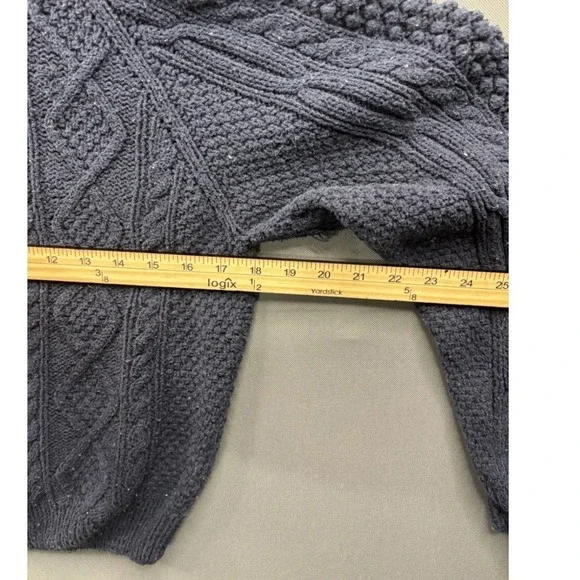 Orvis Cardigan Sweater Womens Navy Blue Silk Cotton Cable Knit Pockets M - Picture 7 of 8